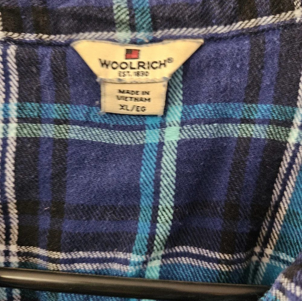 Woolrich Womens‎ Plaid Flannel Button Down Shirt Blue Turquoise XL - Picture 3 of 3